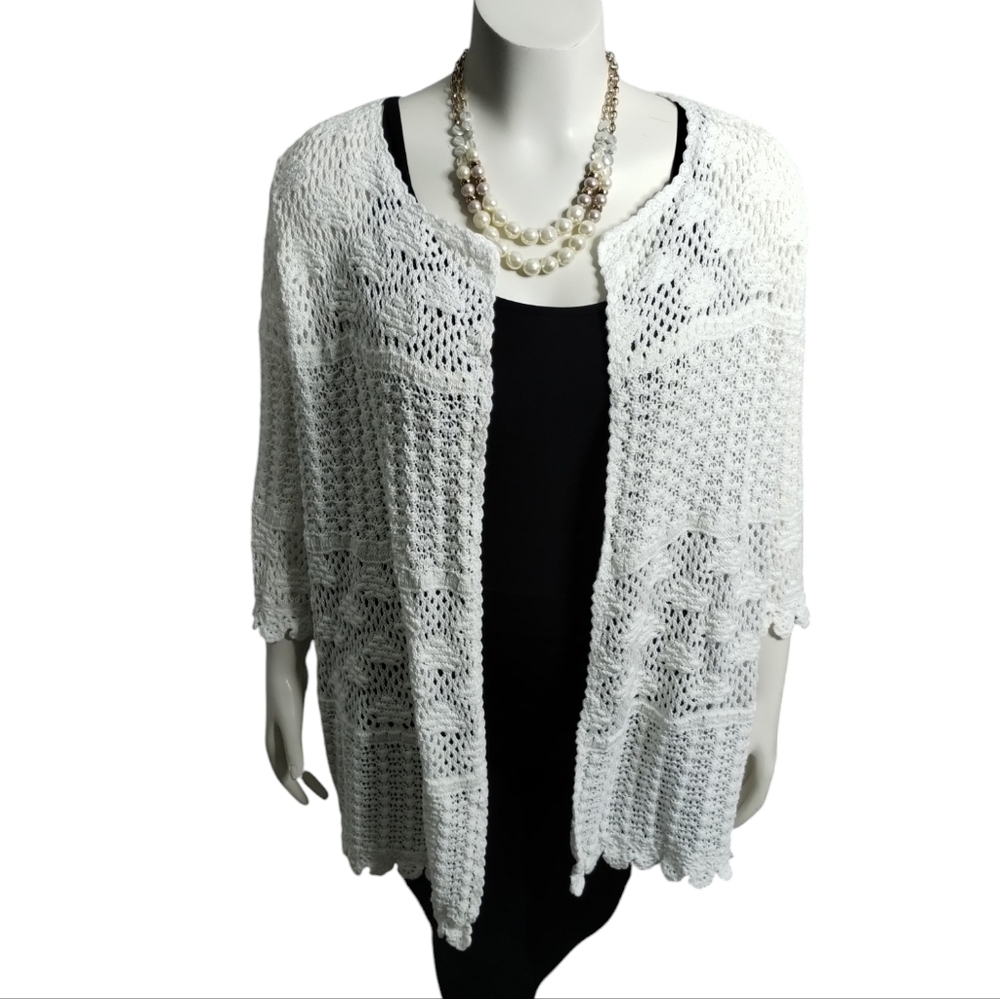 Chico's Women's XL Crochet Open Knit Cottagecore Romantic Grannycore Cardigan - Picture 5 of 9